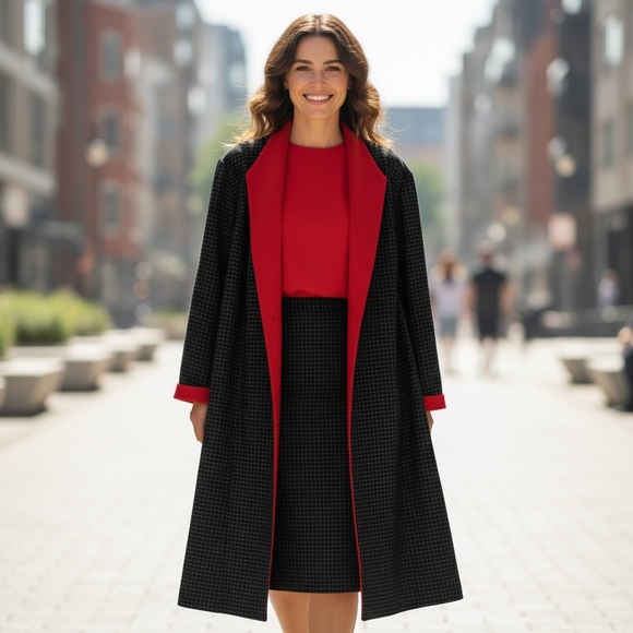 VTG PERCEPTIONS SLEEVELESS DRESS AND LONGLINE JACKET SET BLK RED PLUS SIZE 20W - Picture 1 of 16